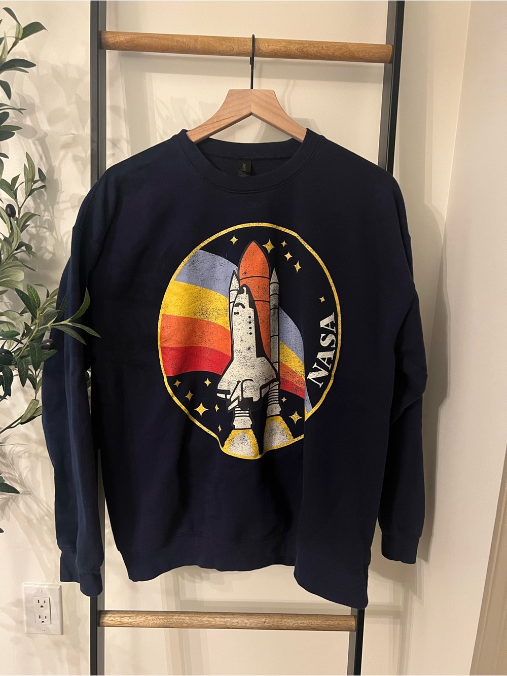 Gildan Navy Blue NASA Shuttle Graphic Crewneck with Retro Stripes